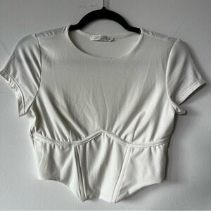 12th Tribe White Boning Crop Top M Corset Short Sleeve Summer Festival Milkmade